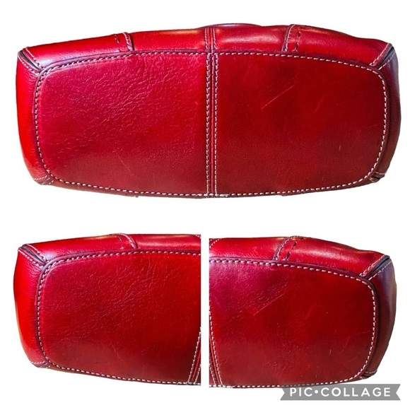 Fossil’s Vintage Genuine Crimson Red Leather Zip Cross Body Hobo Satchel, ZB9018 - Picture 6 of 16